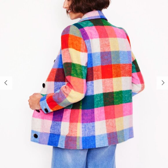 Boden Wool Checkered Coat Multi Check - Pink, Green, Ivory, Orange, Blue - Picture 3 of 4